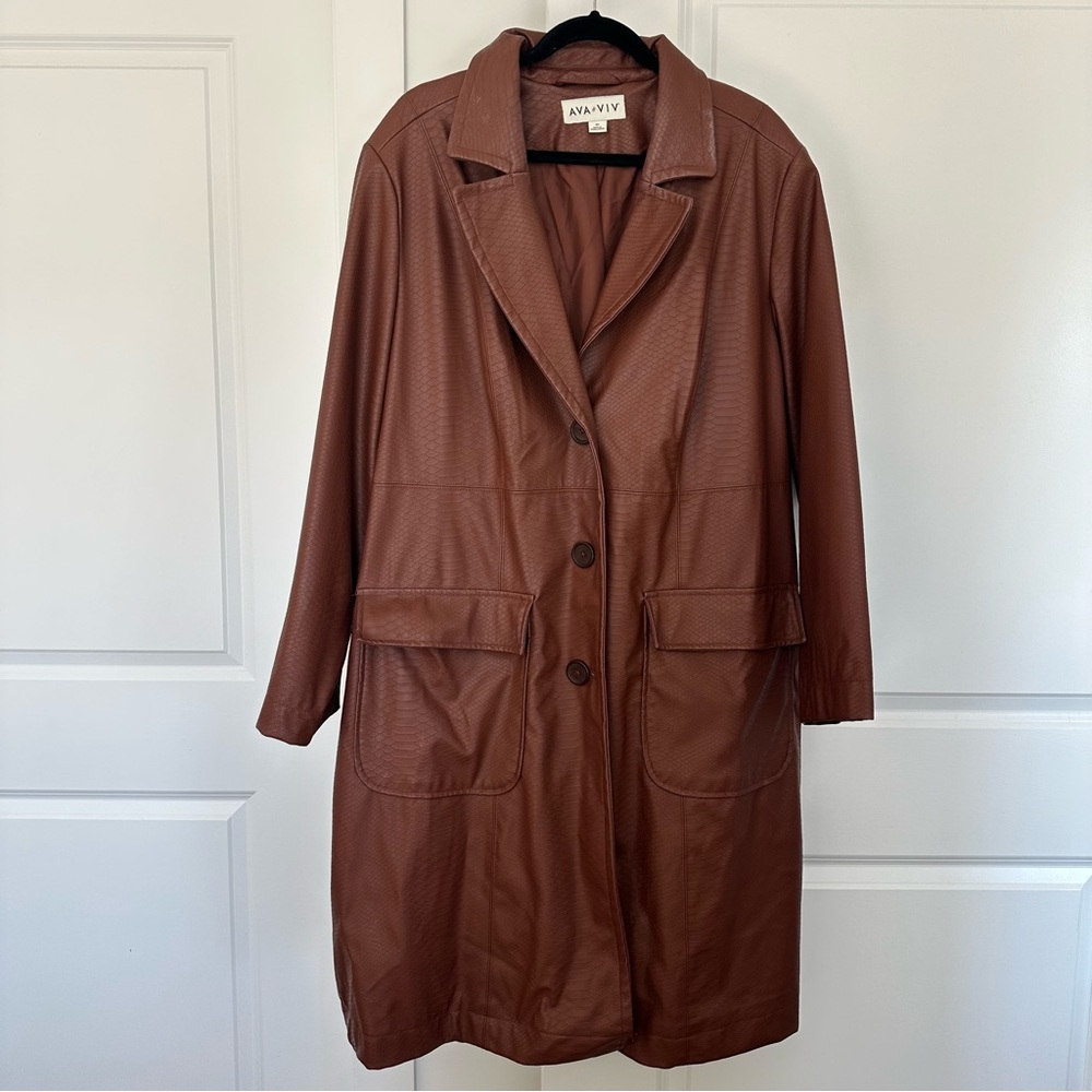 Ava & Viv Cognac Faux Leather Trench Coat